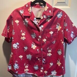 Floral Red Button-Up Shirt